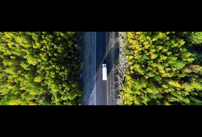 A truck on the road, seen from above