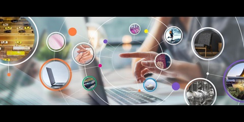 Illustration of several industries in front of a laptop